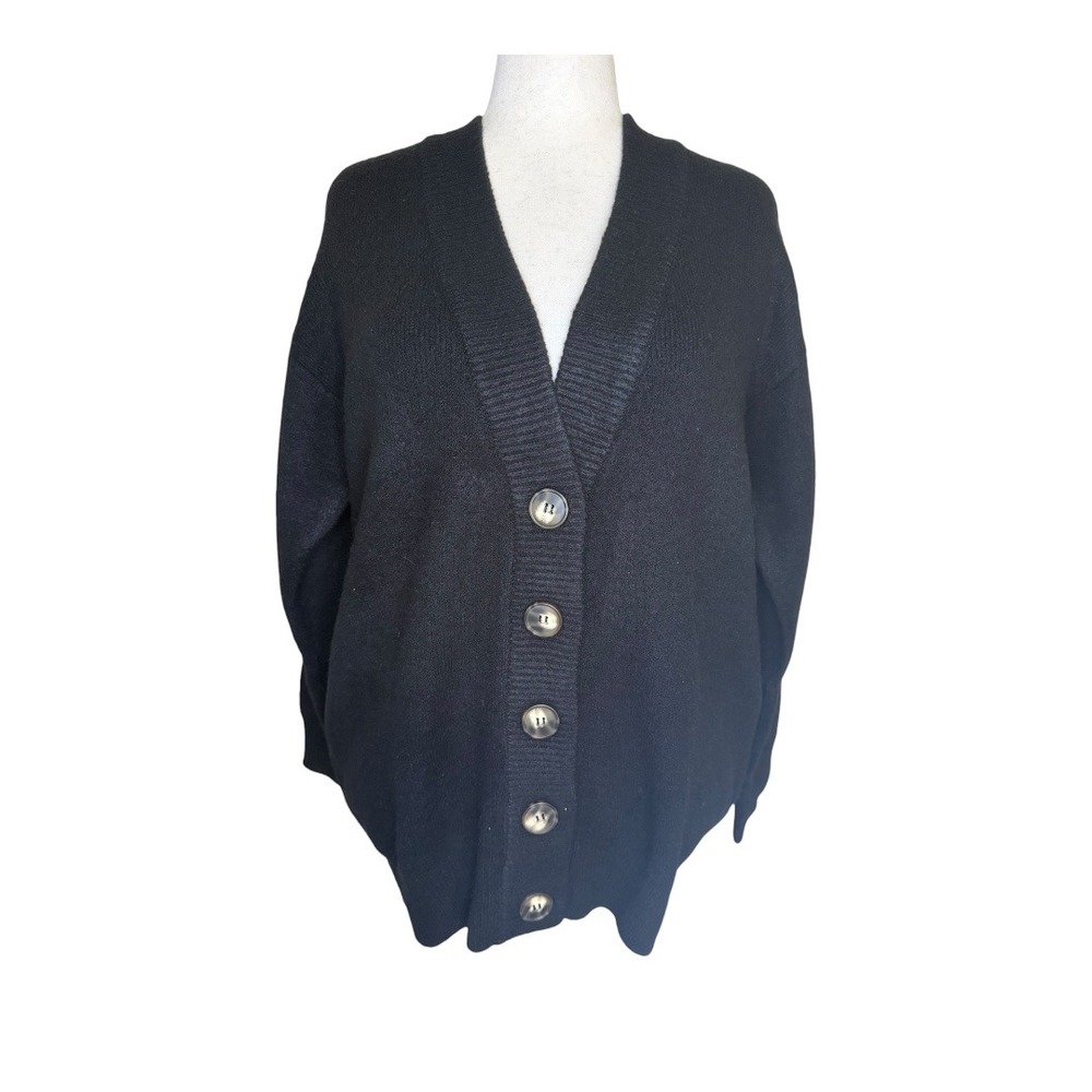 Catherine Malandrino Black Button Front Cardigan Sweater XL Cozy‎ Knit Oversized